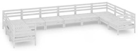 Set Salotto da Giardino 10 pz Bianco in Legno Massello di Pino