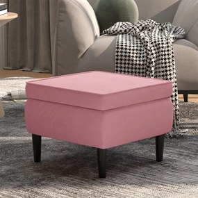 Poggiapiedi Con Gambe İn Legno Rosa İn Velluto /