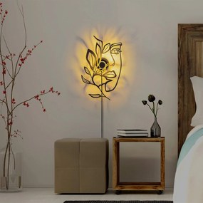 Opviq Applique Flower Faced, nero, metallo, 54 x 34 cm, spina