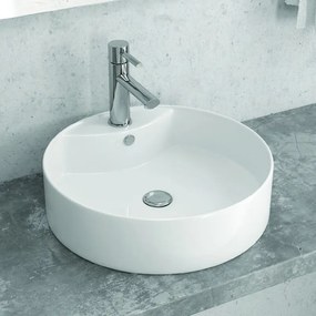 Kamalu - Lavabo rotondo da appoggio diametro 46cm in ceramica bianca | Litos-446