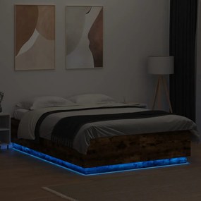 Giroletto con luci led rovere fumo 160x200 cm legno multistrato