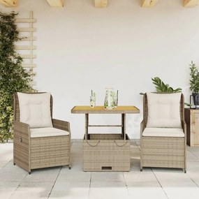 Set Da Bistrò 3 Pz Con Cuscini Beige İn Polyrattan /