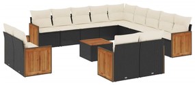 Set divani da giardino 14pz con cuscini in polyrattan nero