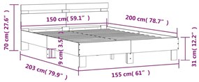 Giroletto con Testiera Rovere Fumo 150x200 cm Legno Multistrato