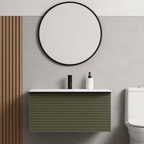 Mobile bagno sospeso con lavabo L 120.5 cm laccato verde e grigio pastello, 1 anta 2 cassetti per vasca a sinistra Pixel