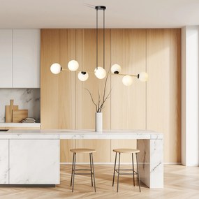 Sospensione Contemporanea Rhiannon 8 Luci In Acciaio Oro E Sfere In Vetro Bianco