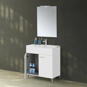 Mobile bagno a terra 80 bianco con lavabo e specchio LED Martha