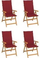 Sedie da Giardino 4 pz con Cuscini Rosso Vino Massello di Teak cod mxl 17423