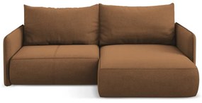 Divano angolare arancione allungabile/con contenitore (con penisola a destra) Nanea – Makamii