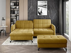 Divano letto angolare con pouf Chamonix - Tessuto giallo