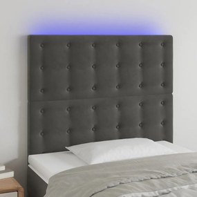 Testiera A Led Grigio Scuro 90x5x118/128 Cm İn Velluto /