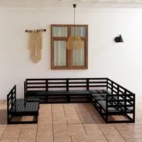 Set Divani da Giardino 9 pz Nero in Legno Massello di Pino 3075858