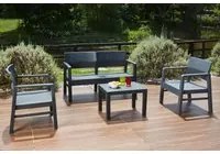 Set salotto da esterno Carpi, Set da giardino con 2 poltrone, 1 divano e 1 tavolino, Salottino indoor, 100% Made in Italy, Cm 121x58h74, Antracite