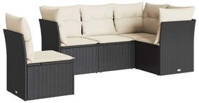 Set divani da giardino 5 pz con cuscini in polyrattan nero