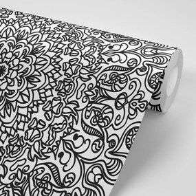 Carta da parati – Ornamento con motivo floreale in bianco e nero