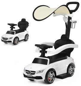 Costway Macchina bambini a spinta con maniglione barre di protezione tettuccio regolabile, Primi passi 3 in 1 Bianco