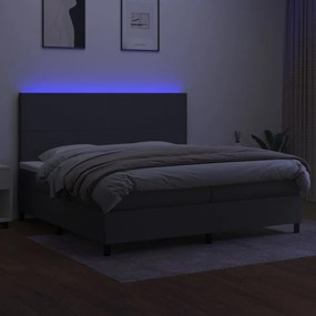 Letto a molle materasso e led grigio scuro 200x200cm in tessuto