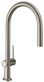 Rubinetto da cucina con doccetta a collo di cigno Talis M54 argento pvd satinato HANSGROHE