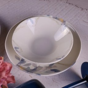 Set da tavola 24 pezzi in porcellana, bianco/blu