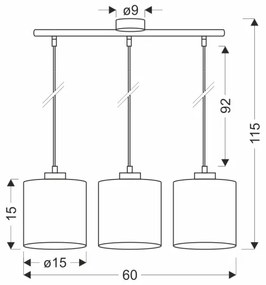 Lampadario a sospensione con filo PATTI 3xE27/60W/230V verde
