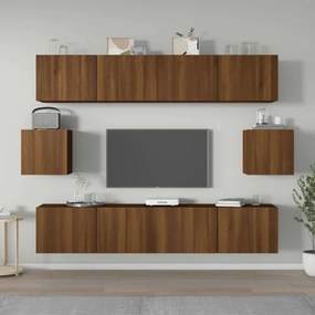 Set mobili porta tv 6 pz rovere marrone in legno multistrato