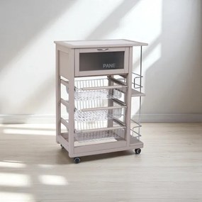 Carrello portapane con portabottiglie e cesti portafrutta Tortora
