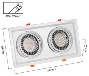 Faro da Incasso Orientabile per 2 lampade AR111 - Foro 165 x 315 mm Compatibili AR111 GU10