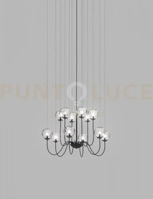 Puppet sospensione 12p cristallo trasparente nero opaco 12 luci att...