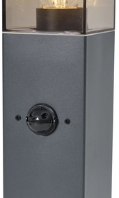 Lampada da esterno grigio scuro con vetro fumé 45cm IP44 con presa e sensore di movimento - Malios