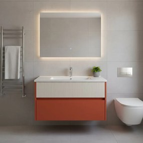Mobile da bagno sospeso sotto lavabo Niwa 2 cassetti L 89.5 x H 50 x P 45.5 cm paprika e sabbia cannettato