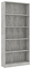 Libreria a 5 ripiani grigio cemento 80x24x175 cm in truciolato