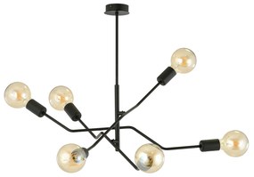 Sospensione Industrial 6 Luci Febe In Acciaio Nero E Bracci Regolabili
