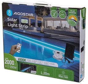 Aigostar - Striscia solare LED dimmerabile 20W 3,2V 20m 6500K IP65 + DO