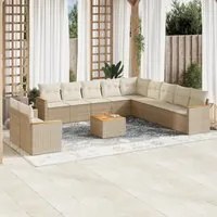 Set Divani da Giardino 12 pz con Cuscini Beige in Polyrattan 3226135