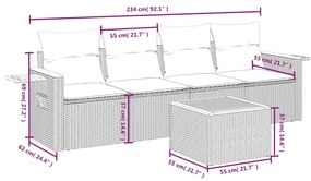 Set divano da giardino 5 pz con cuscini grigio in polyrattan