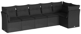 Set divano da giardino 6 pz con cuscini nero in polyrattan