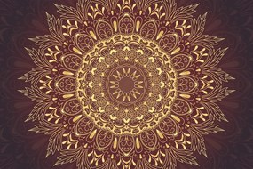 Carta da parati – Mandala dorata su sfondo bordeaux