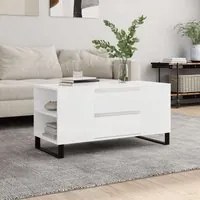 Tavolino Salotto Bianco Lucido 102x44,5x50 cm Legno Multistrato 831006