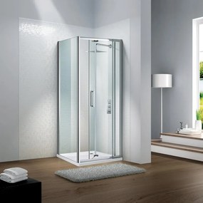 Porta doccia saloon L 90-100 cm x H 195 cm per nicchia in vetro trasparente SP. 6 mm, profilo lucido cromo, serie Slimline