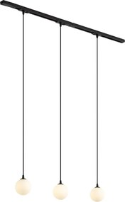 Sistema di illuminazione a binario moderno nero con 3 luci a sospensione bianche monofase - Iconic Perle