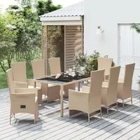 Set da Pranzo da Giardino 9 pz con Cuscini Beige in Polyrattancod mxl 77273