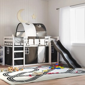 Letto A Castello Con Scivolo E Tende Bianco E Nero 90x200 Cm /