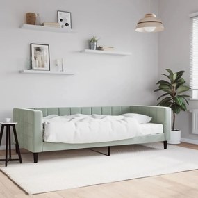 Divano Letto Con Materasso Grigio Chiaro 90x200 Cm İn Velluto /