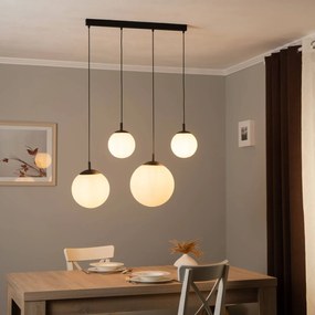 TK Lighting Lampada a sospensione Esme, vetro opalino, 4 luci, lineare
