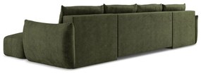 Divano angolare verde allungabile (a U) con rivestimento in ciniglia Leila – Makamii