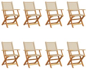 Sedie giardino pieghevoli 8pz beige polyrattan e legno massello