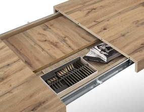 Tavolo CINQUALE in legno, finitura rovere rustico con gambe in metallo antracite, allungabile 160×90 cm – 240×90 cm