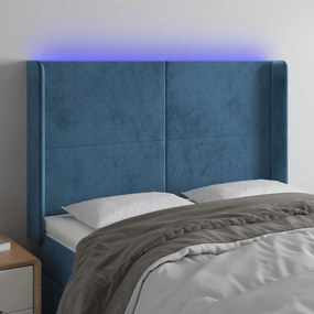 Testiera A Led Blu Scuro 147x16x118/128 Cm İn Velluto /