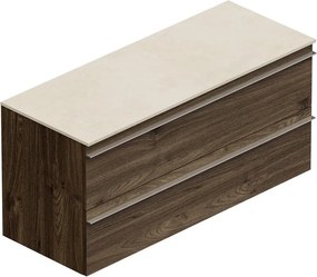 Mobile Linea L120 H55 P45 rovere cotto in laminato 2 cassetti a chiusura ammortizzata e top gres bianco Creta