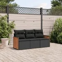 Set Divani da Giardino 3 pz con Cuscini in Polyrattan Nero 3259836